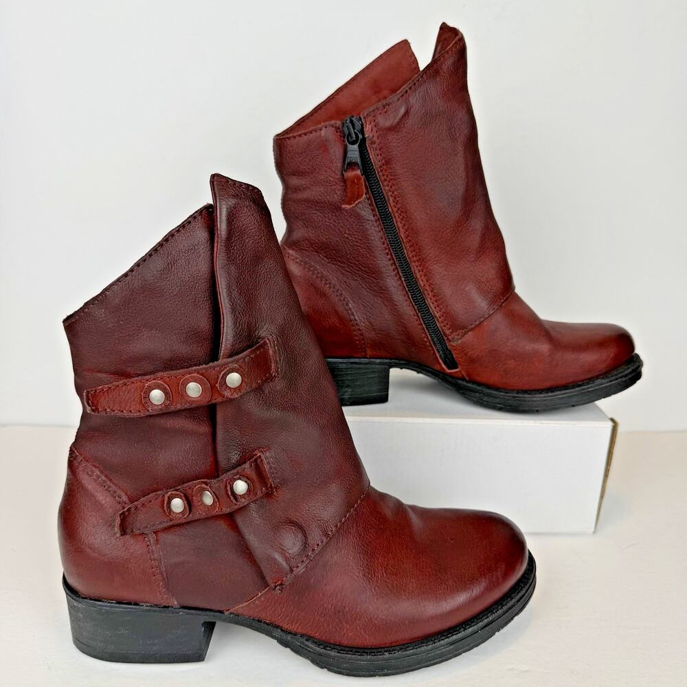 Miz Mooz Biggs Double Buckle Leather Ankle Boots Size EU 36 US 5.5-6 Burgundy - Picture 2 of 12
